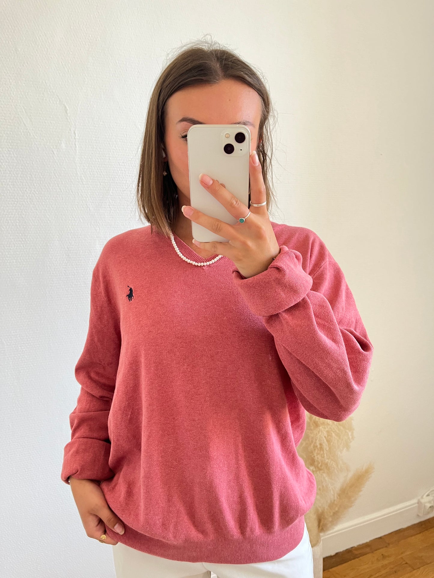 Pull col V rose - S homme / M-L femme