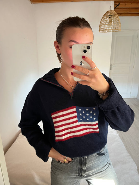 Pull demi-zip American Flag - M