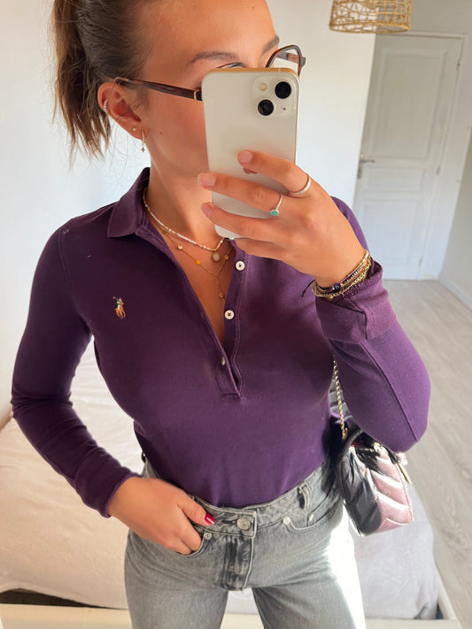 Polo manche longue violet - S