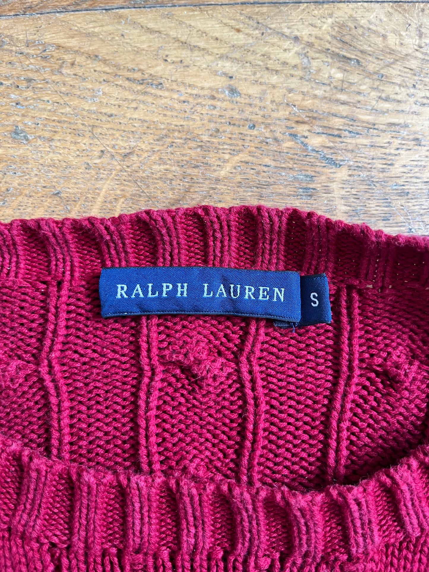 Pull torsadé col rond rouge Ralph Lauren - S