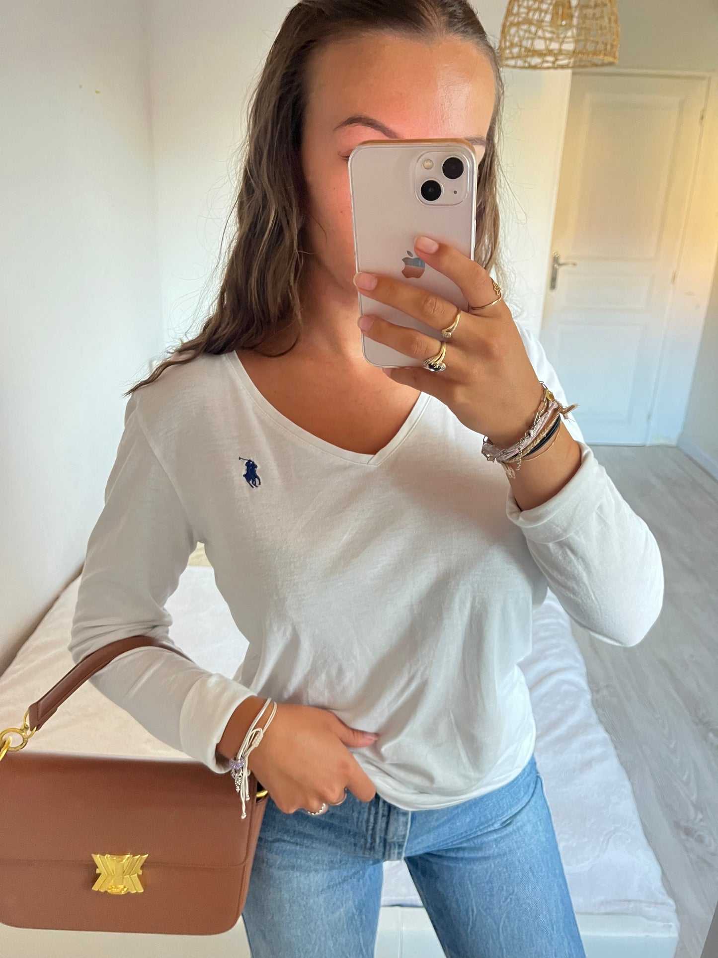 Pull col V blanc fin - XL