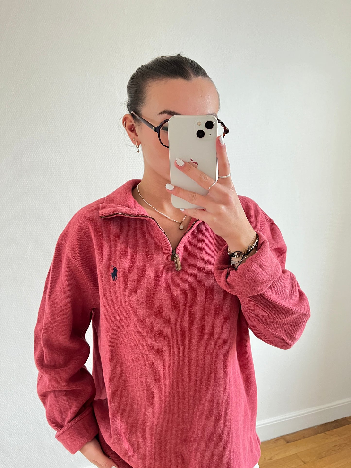 Pull demi-zip rouge corail - L homme / XL femme